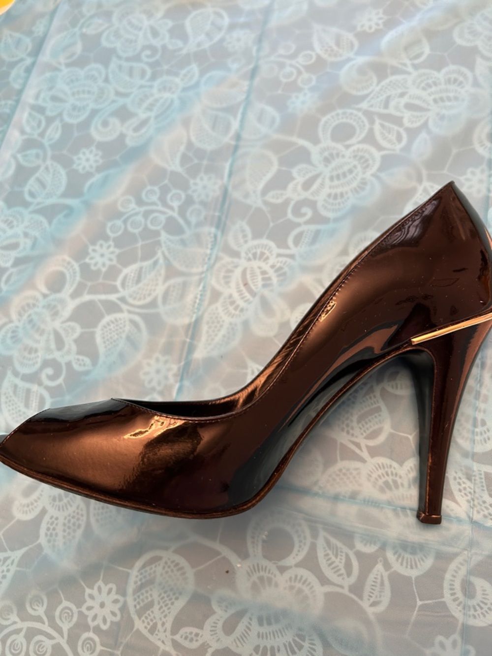 CHANEL Black Patent Leather Peep-Toe Stiletto Heels with Gold CC - Picture 9 of 12